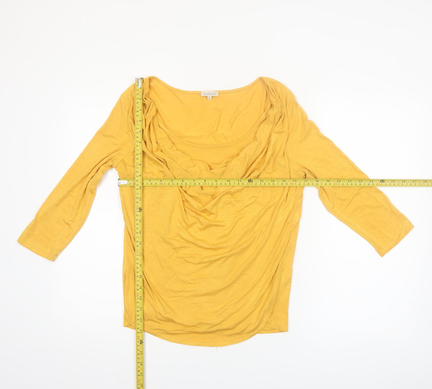 Kettlewell Women’s Yellow Cowl Neck 3/4 Sleeve Jersey Blouse Size S