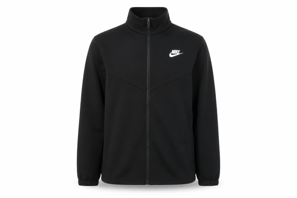 Front view of Nike boys’ black xl track jacket full zip fleece activewear top