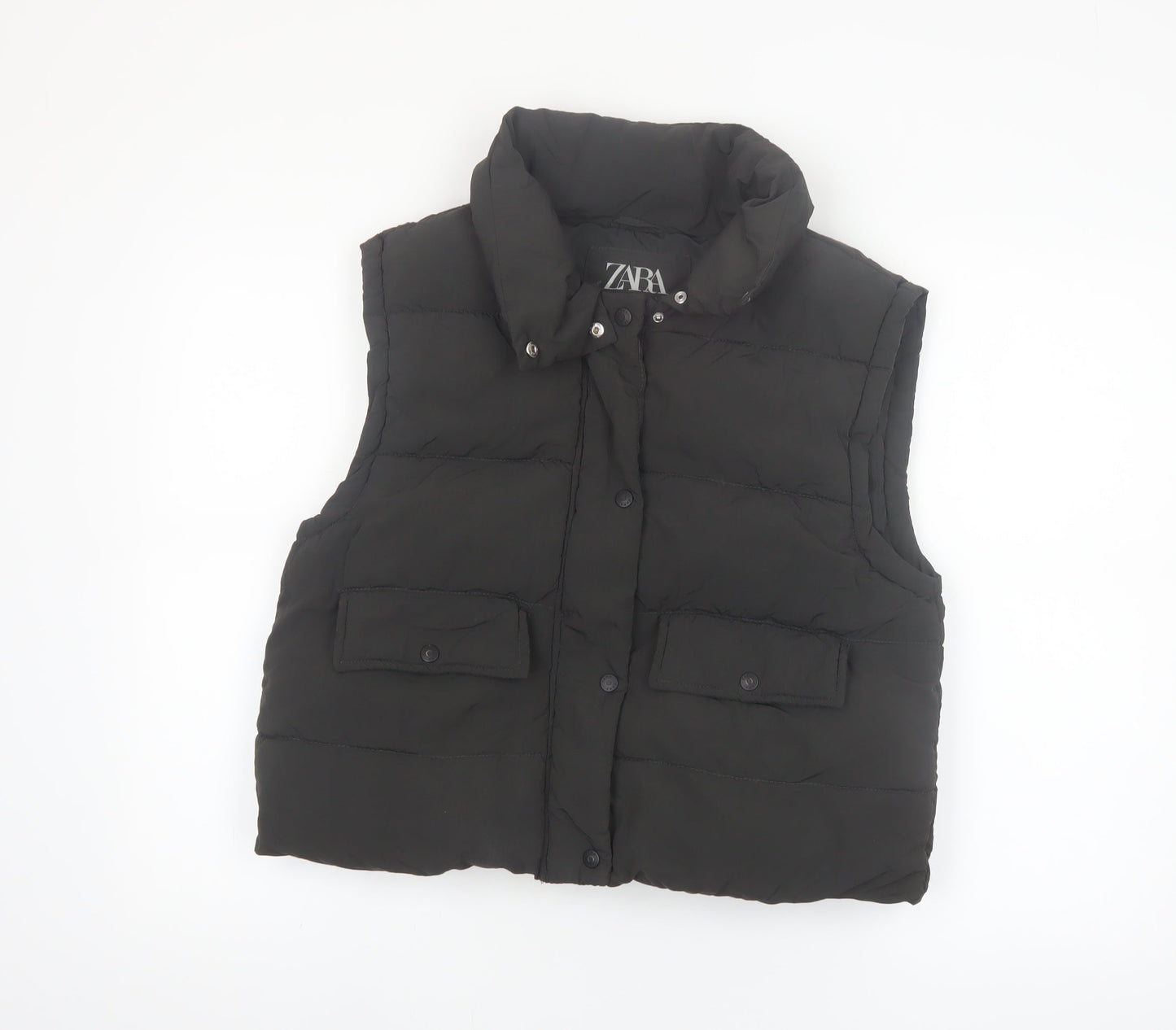 Zara Girls Black Puffer Waistcoat Size 13-14 Years Quilted Sleeveless Gilet