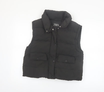 Zara Girls Black Puffer Waistcoat Size 13-14 Years Quilted Sleeveless Gilet