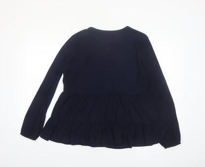 New Look Womens Blue Long Sleeve Ruffle Tunic Blouse Size 18