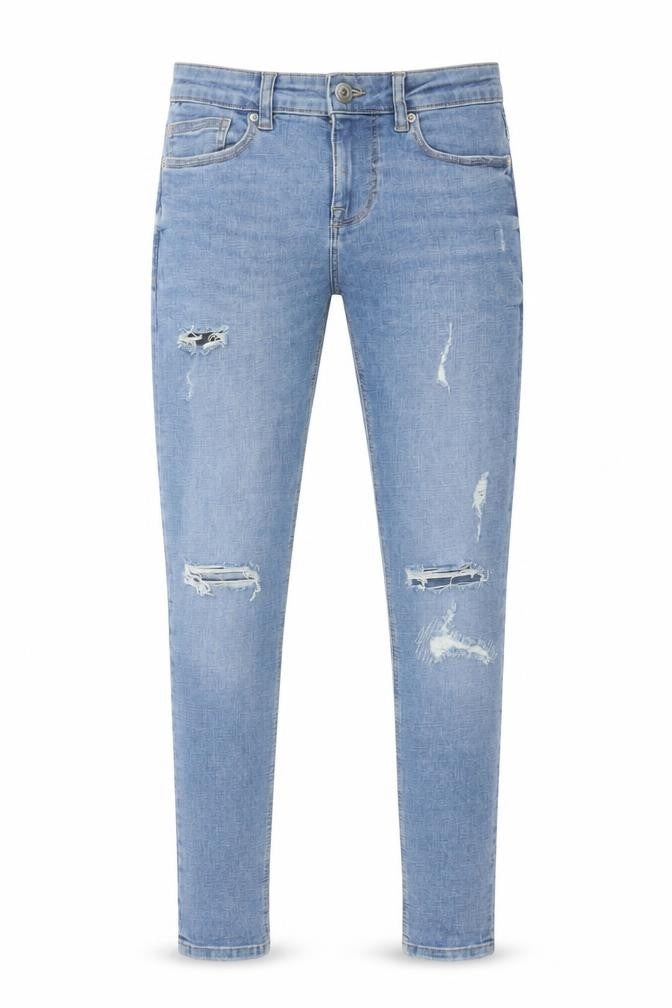 Front view of Denim Co Men's Blue Super Skinny Distressed Jeans W28 L32