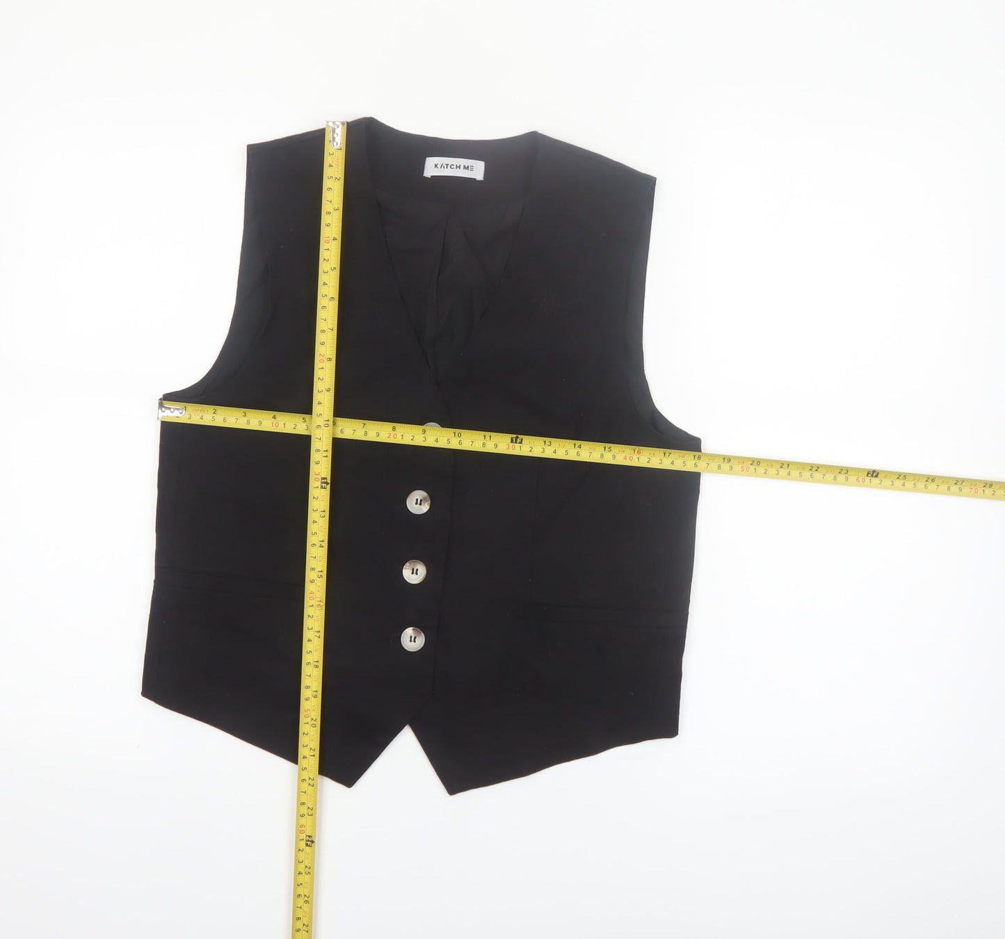 Katch Me Women Black Linen Blend Suit Waistcoat M Classic Fit