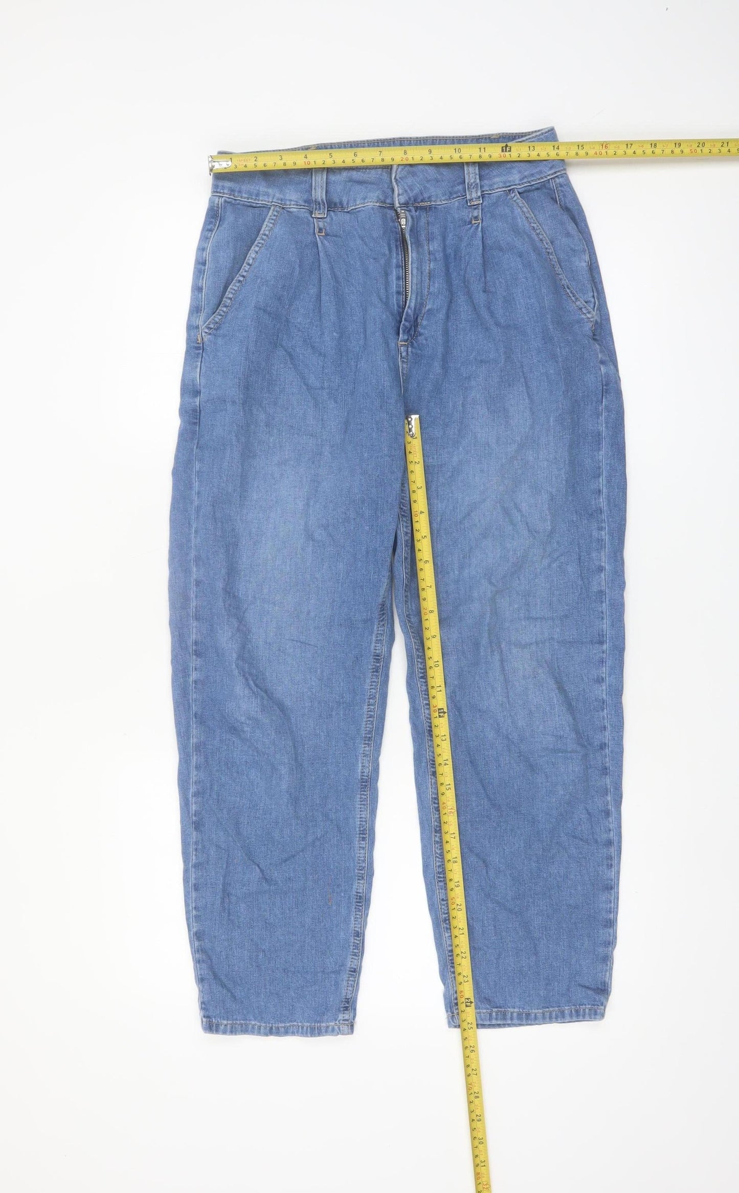 Very Womens Blue Cotton Chino Tapered Pleated Trousers Size 10