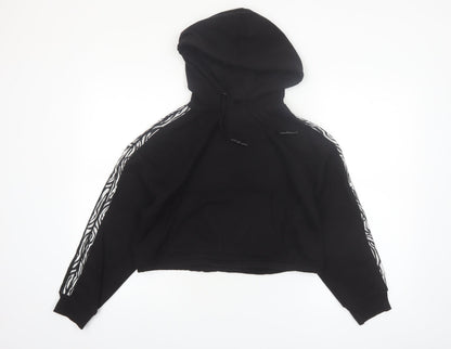 Brave Soul Womens Black Zebra Stripe Trim Cropped Hoodie XS