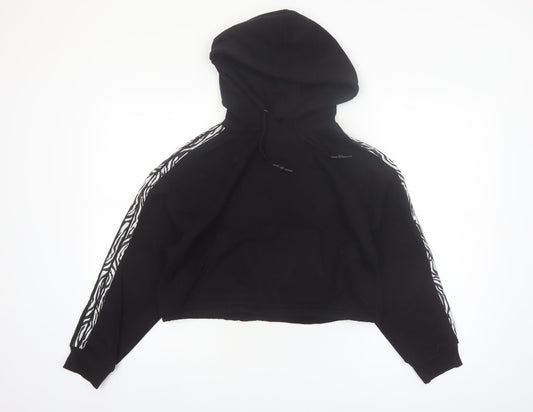 Brave Soul Womens Black Zebra Stripe Trim Cropped Hoodie XS