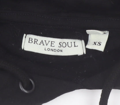 Brave Soul Womens Black Zebra Stripe Trim Cropped Hoodie XS