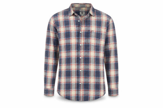Front view of Lee Cooper Men's Blue Checked Regular Fit Cotton Long Sleeve Shirt M