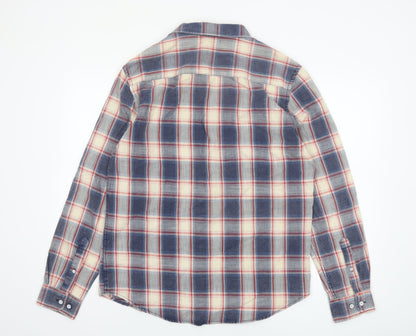 Lee Cooper Men's Blue Checked Regular Fit Cotton Long Sleeve Shirt M