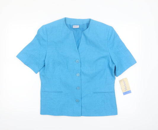 Mackays Women Blue Linen Blend Short Sleeve Suit Top Size 14