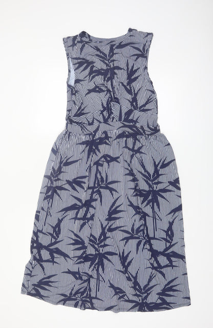 Warehouse Women’s Blue Floral Striped Fit & Flare Dress Size 12