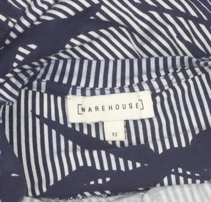 Warehouse Women’s Blue Floral Striped Fit & Flare Dress Size 12