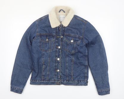Primark Women Blue Denim Sherpa Lined Jacket Size 8