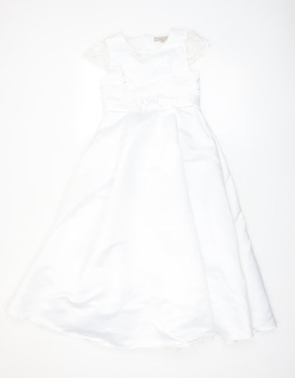 Paul Costelloe Living Girls White A-Line Lace Formal Dress Size 9 Years