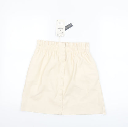 ZARA Women Beige Faux Leather Knee Length Pencil Skirt Size 12