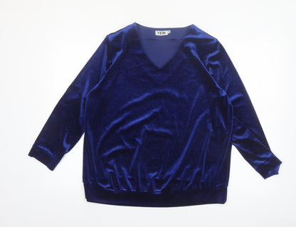 YEW Women's Blue Velvet Long Sleeve V-Neck Blouse Size L