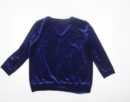 YEW Women's Blue Velvet Long Sleeve V-Neck Blouse Size L