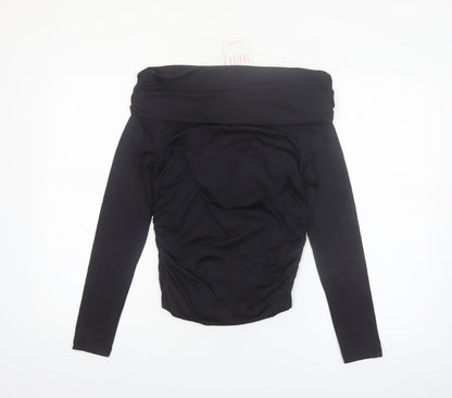 Savida Women's Black Off Shoulder Ruched Long Sleeve Blouse Size 12