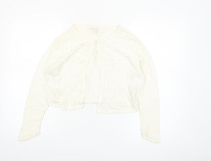Monsoon Women’s Ivory Knit Cardigan UK 14 Crew Neck Open Knit