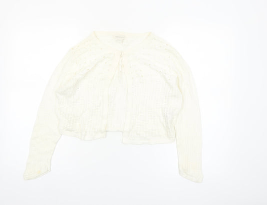 Monsoon Women’s Ivory Knit Cardigan UK 14 Crew Neck Open Knit