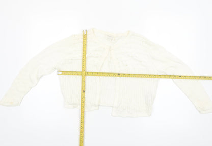 Monsoon Women’s Ivory Knit Cardigan UK 14 Crew Neck Open Knit