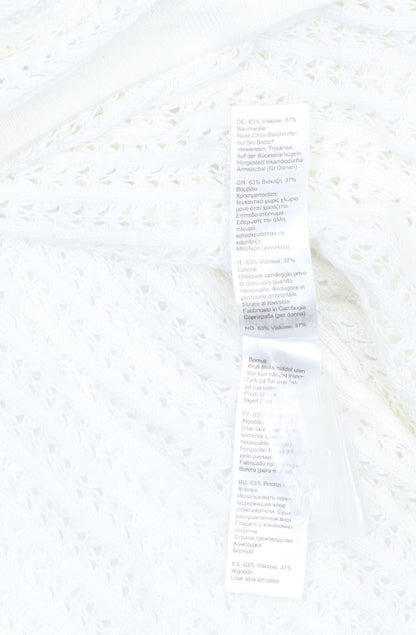 Monsoon Women’s Ivory Knit Cardigan UK 14 Crew Neck Open Knit