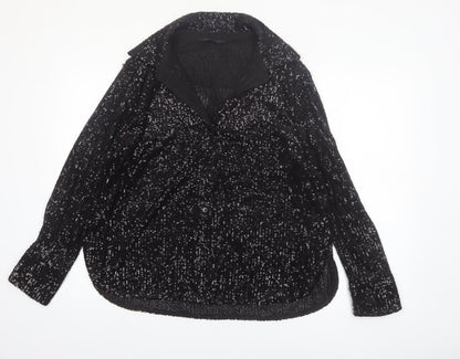 Marks and Spencer Women’s Black Sequin Button-Up Long Sleeve Top Size 16