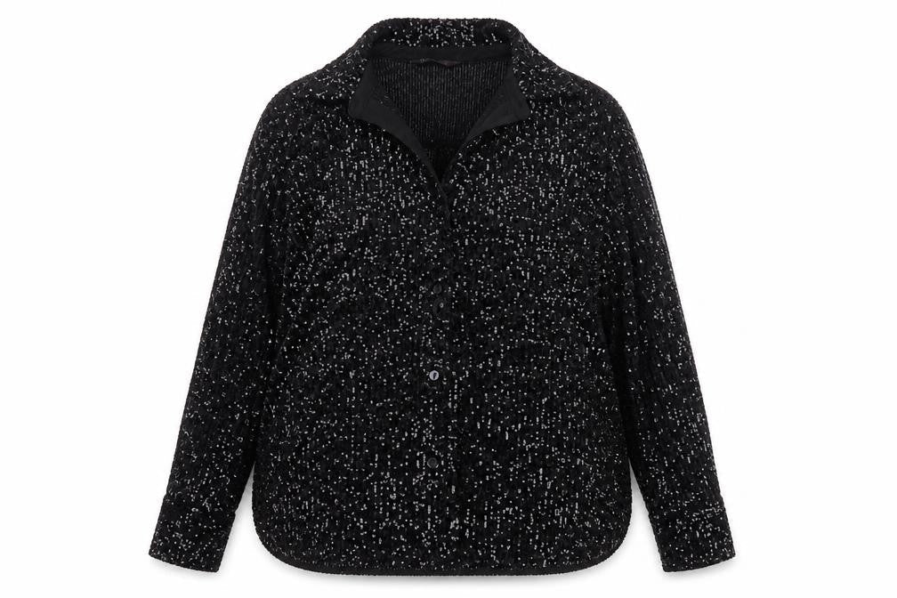 Marks and Spencer Women’s Black Sequin Button-Up Long Sleeve Top Size 16