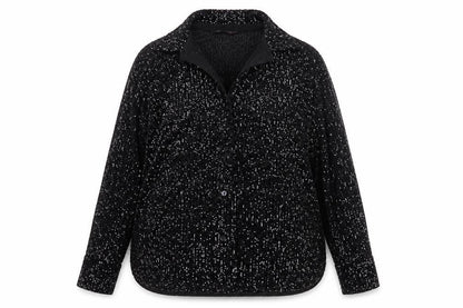 Marks and Spencer Women’s Black Sequin Button-Up Long Sleeve Top Size 16