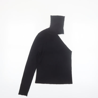 Zara Womens Black Asymmetrical High Neck Slim Fit Jumper Size 12