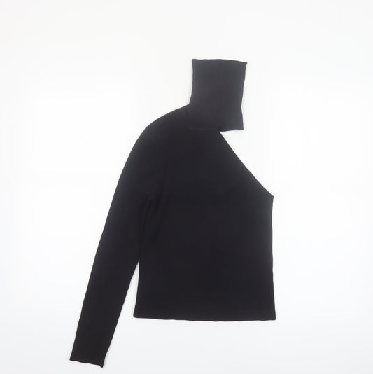 Zara Womens Black Asymmetrical High Neck Slim Fit Jumper Size 12