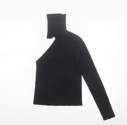 Zara Womens Black Asymmetrical High Neck Slim Fit Jumper Size 12