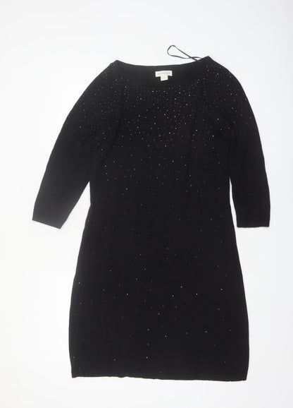 Monsoon Women's Black Size 10 Beaded Knit Bodycon Dress