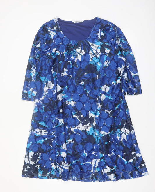 Via Veneto Women's Blue Geometric A-Line Dress Size 18