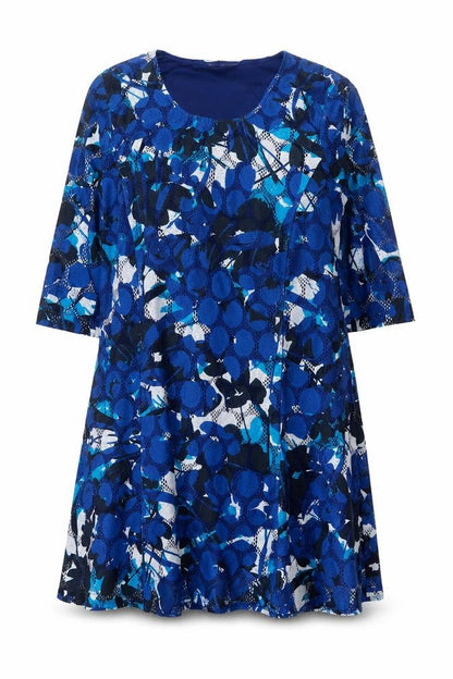 Via Veneto Women's Blue Geometric A-Line Dress Size 18