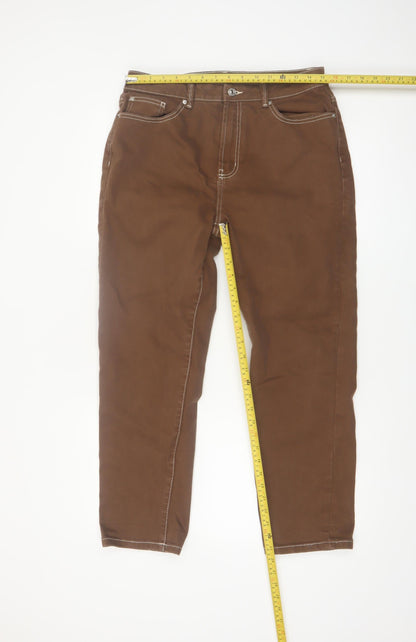 Primark Women Brown Straight Jeans Size 14 Stretch Denim