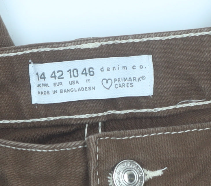 Primark Women Brown Straight Jeans Size 14 Stretch Denim