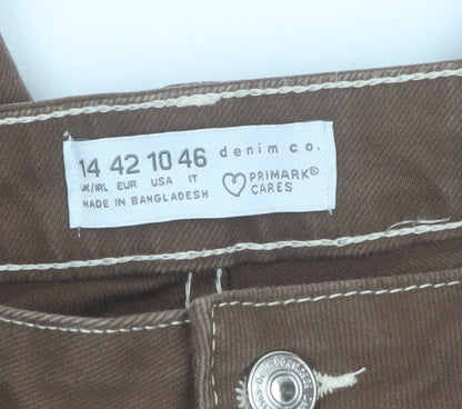 Primark Women Brown Straight Jeans Size 14 Stretch Denim