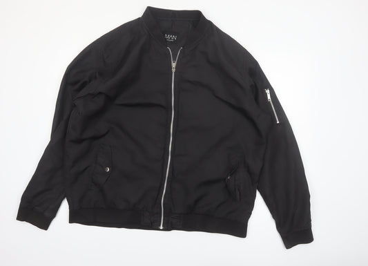 boohooMAN Men's Black 3XL Bomber Jacket Full Zip Casual Polyester