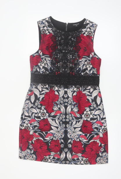 Warehouse Women's Multicoloured Floral Lace Shift Dress UK 14