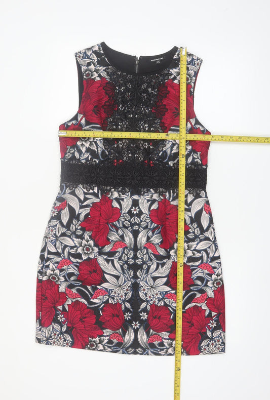 Warehouse Women's Multicoloured Floral Lace Shift Dress UK 14
