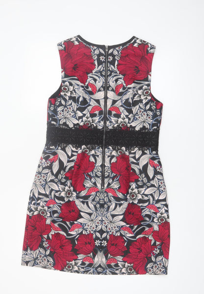 Warehouse Women's Multicoloured Floral Lace Shift Dress UK 14