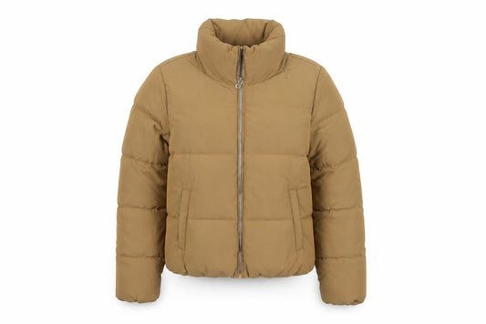 ONLY Women’s Brown Short Puffer Jacket L Zip Padded Winter Coat