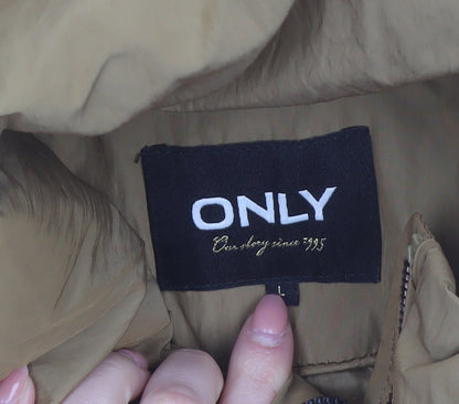 ONLY Women’s Brown Short Puffer Jacket L Zip Padded Winter Coat