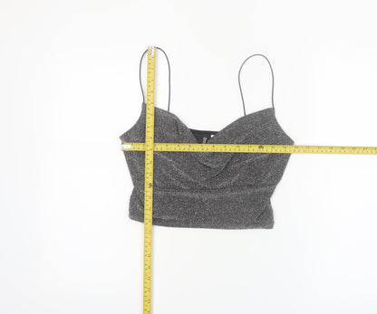 H&M Divided Women’s Silver Cowl Neck Glitter Camisole Top Size 8