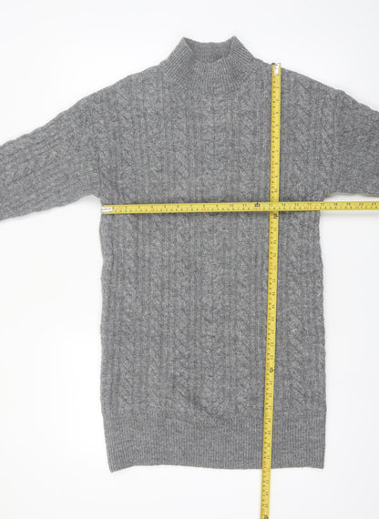 New Look Women Grey Mock Neck Cable-Knit Long Sleeve Jumper S