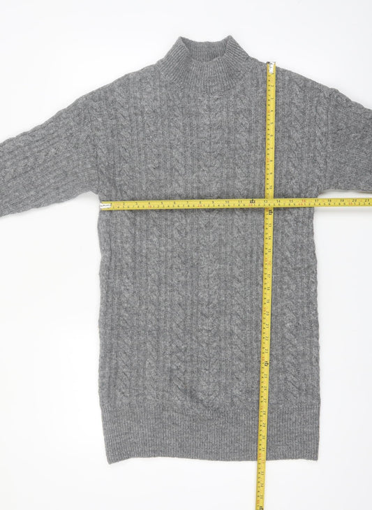 New Look Women Grey Mock Neck Cable-Knit Long Sleeve Jumper S