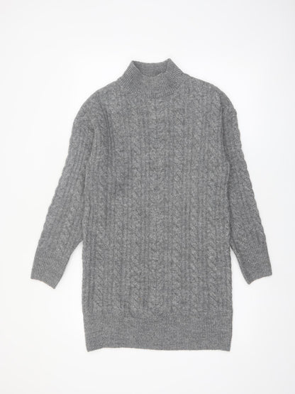 New Look Women Grey Mock Neck Cable-Knit Long Sleeve Jumper S