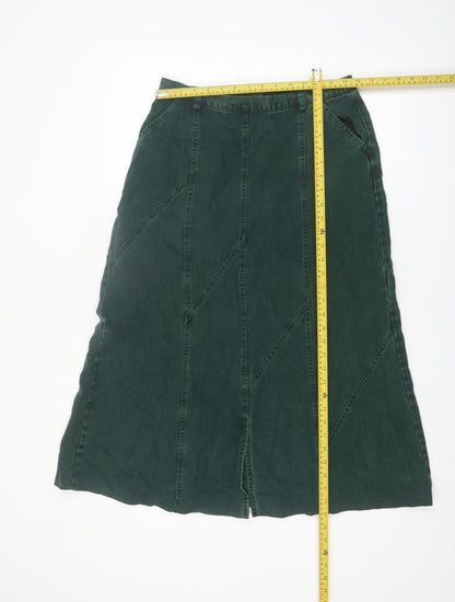 PohjanHeimo Women Green Cotton A-Line Midi Skirt UK12