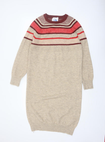 Mantaray Women’s Beige Striped Jumper Dress Size 10 Knit Classic